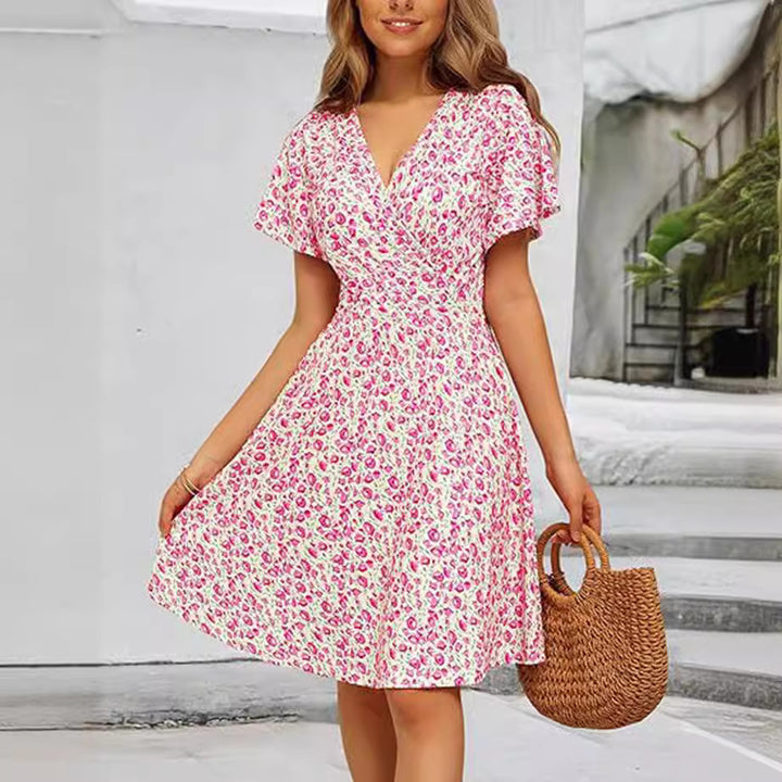 Dame Elegant Blomsterprint A-Linje Kjole Stilla