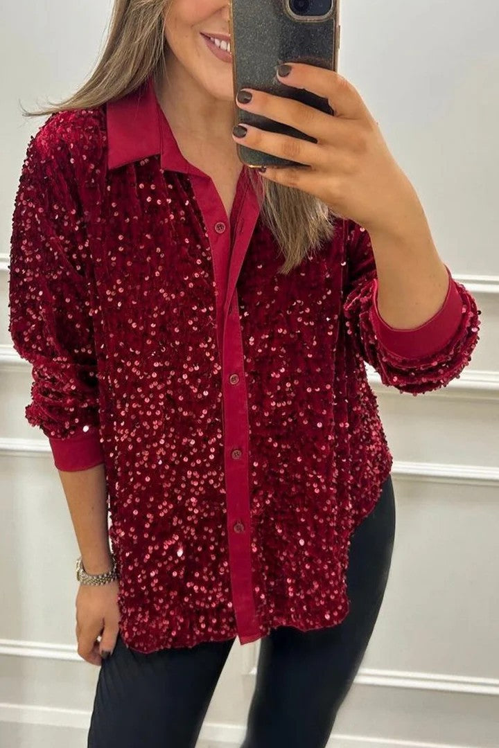 Dame Glitrende Bluse med oversized Snit Stilla