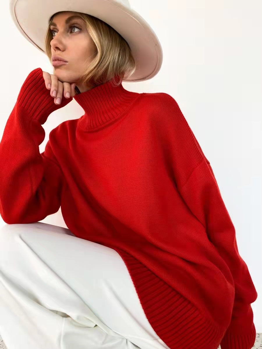 Dame elegant rullekrave sweater i fint strik Stilla
