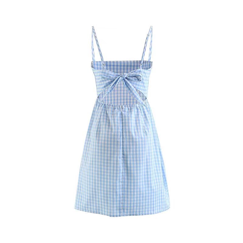 Dame Gingham-Minikjole med justerbare spaghetti-stropper og figursyet silhuet Stilla