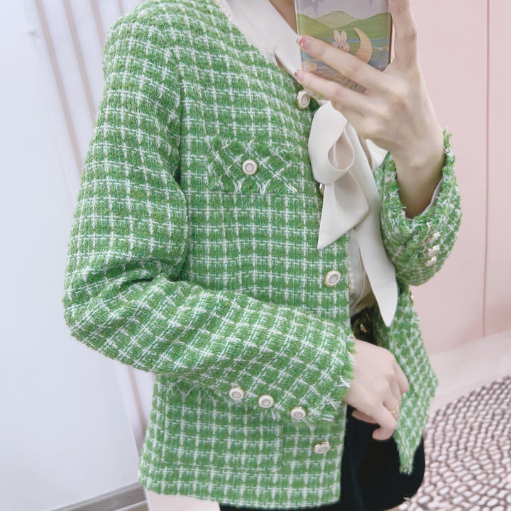 Dame Tweed Blazer med elegant sløjfe og praktiske lommer Stilla