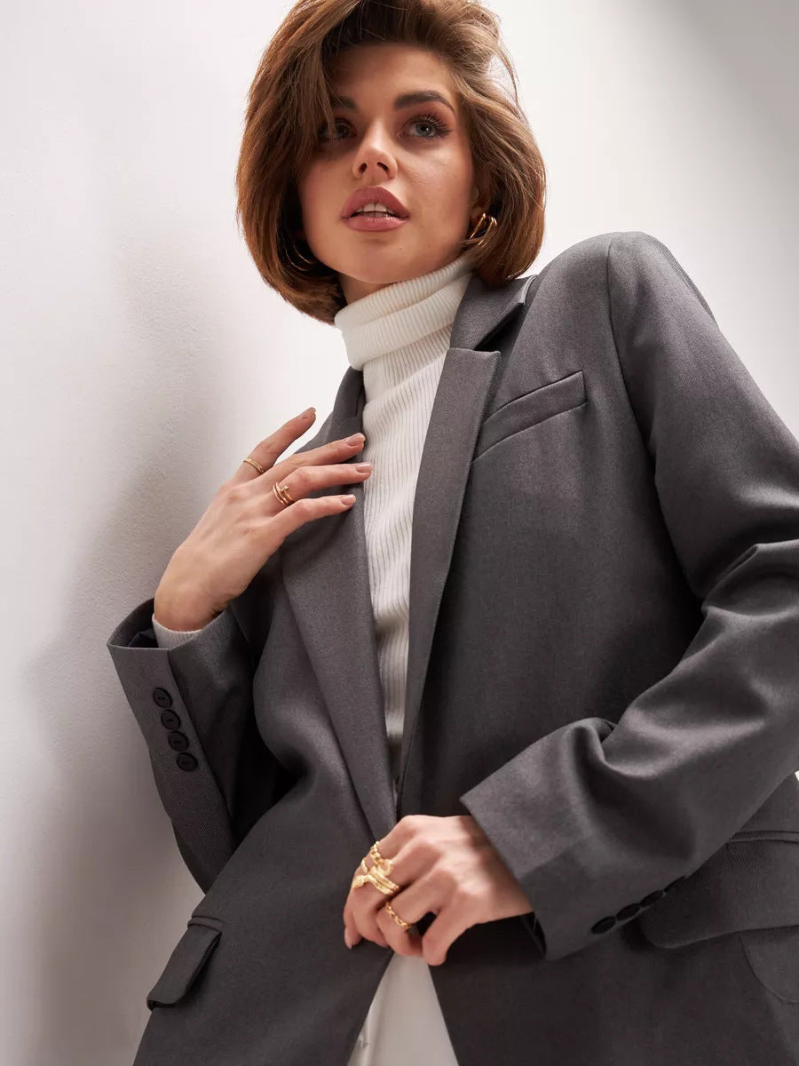 Dame elegant Oversized Blazer med fin tekstur og minimalistisk knapliste Stilla