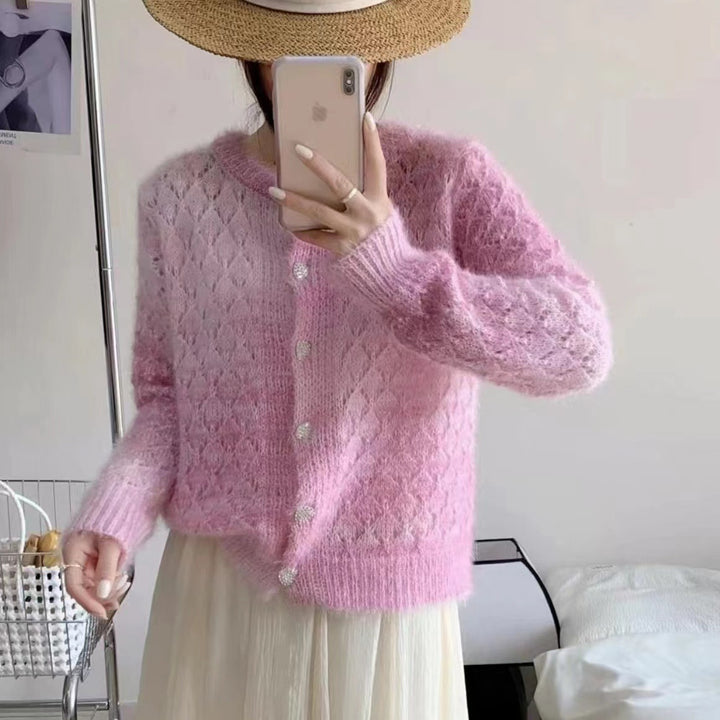 Femme Struktureret Strikcardigan med Rhombusmønster Stilla
