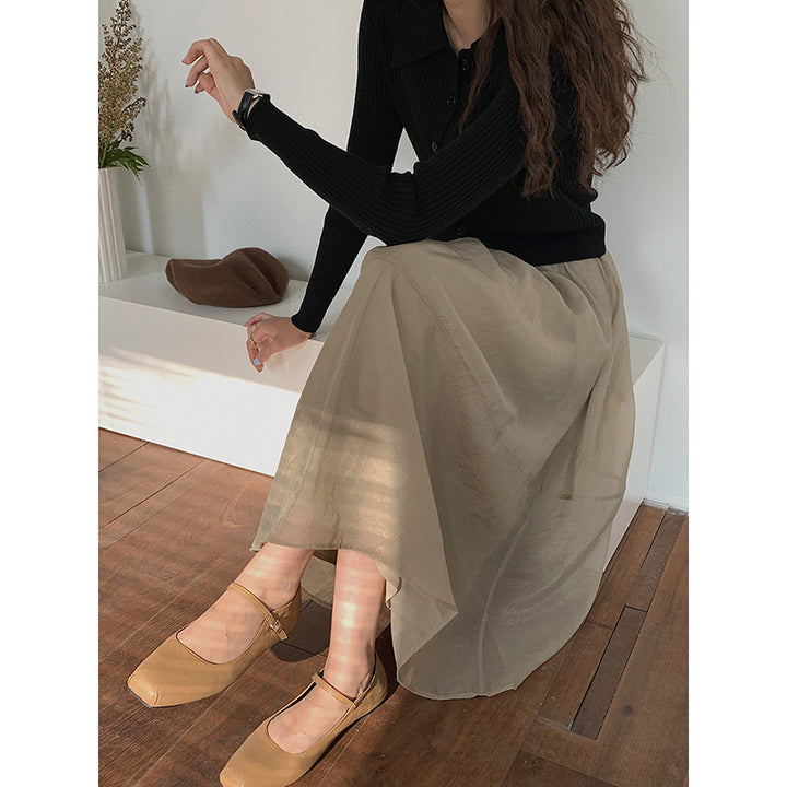 Dame vædende midi-nederdel med elegant plissering og elastisk talje Stilla