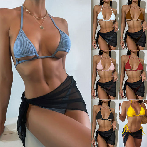 Dame Bikini-sæt med raffineret snit og transparent strandpareo Stilla