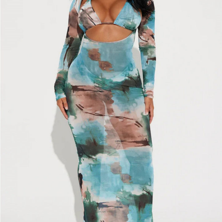 Dame Langærmet Leopardskørtdesign med Cut-Out Stilla