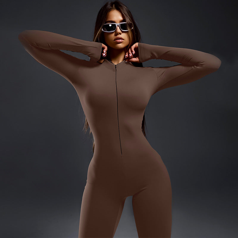 Dame gulvlang jumpsuit med lange ærmer og gennemgående lynlås Stilla