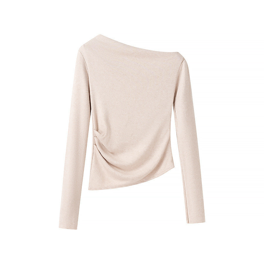 Dame asymmetrisk langærmet top med elegant flæsedesign Stilla