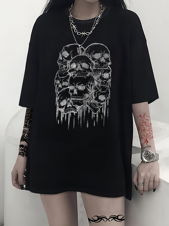 Dame T-shirt med kunstnerisk skeletmotiv og unikt tryk Skovae
