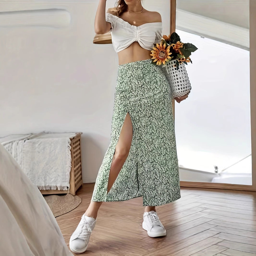 Dame Elegant Midiskirt med sidelids og blomsterprint Stilla