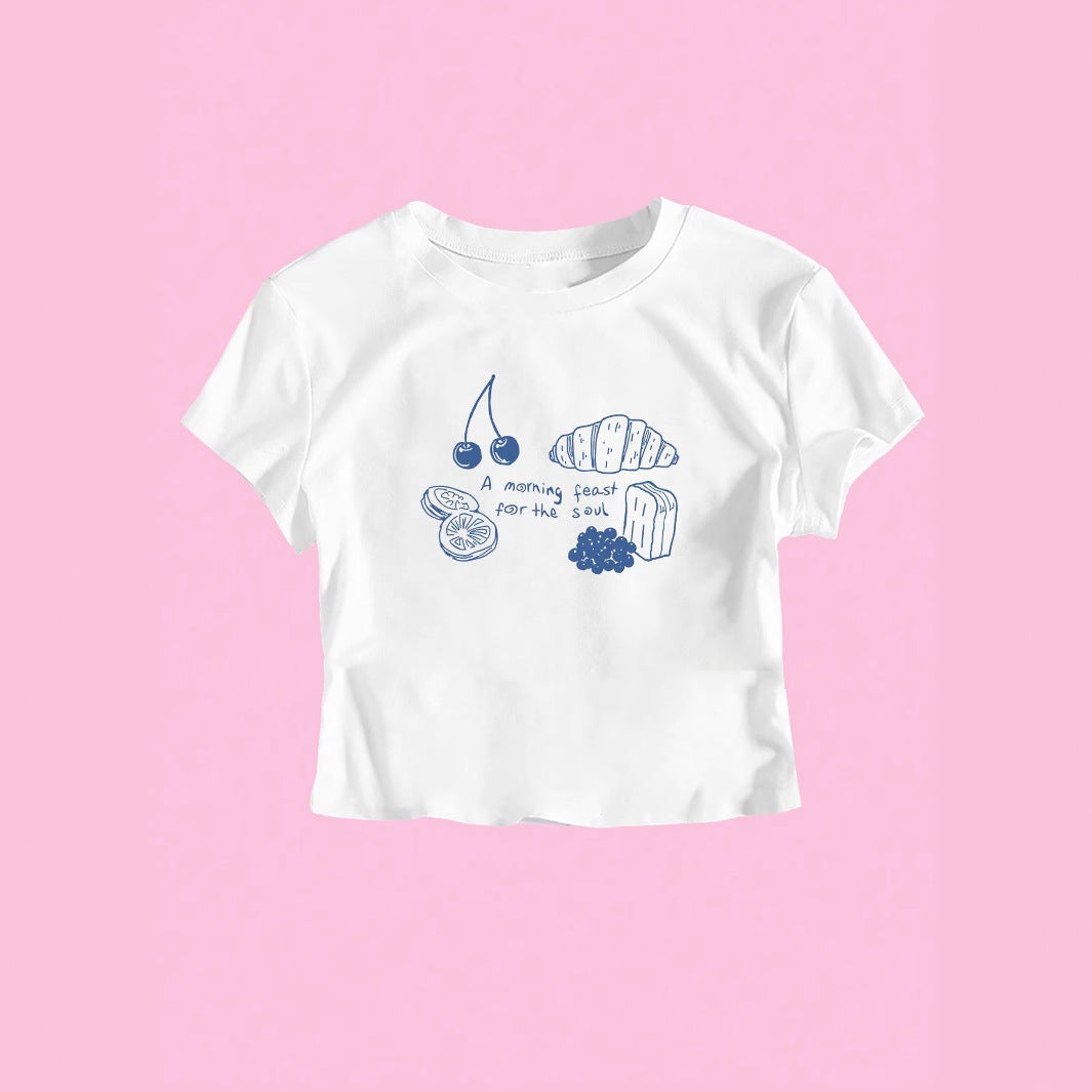Dame T-shirt med kreativ morgenmad design Skovae