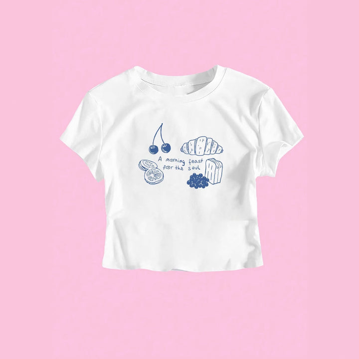 Dame T-shirt med kreativ morgenmad design Skovae