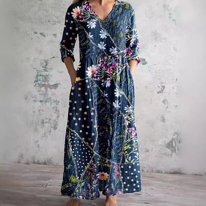 Dame Boho Maxikjole med unikt blomsterprint og praktiske lommer Stilla