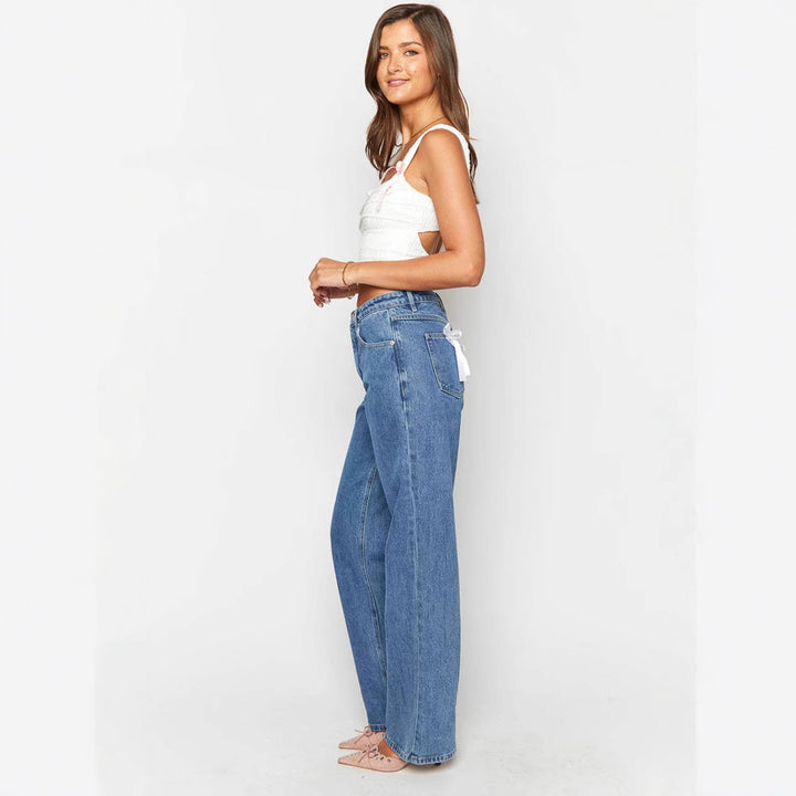 Dame Høj Talje Jeans med Vidde Ben og Klassisk Snit Skovae