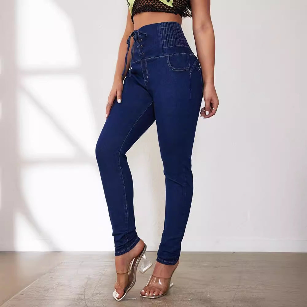 Damer Højtaljede Jeans med Snørring og Slim Fit Snit Stilla
