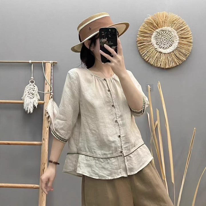 Femme Relaxed Fit Letvægt Button-Up Bluse Stilla