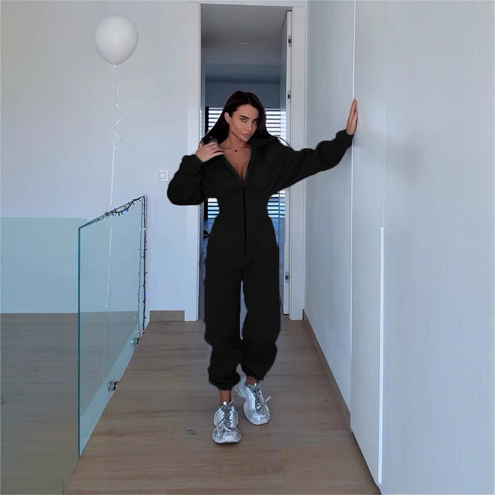 Dame Sporty Fleece-Overall med høj krave og trendy silhuet Stilla