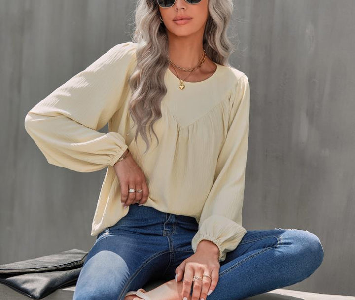 Dame Elegant og afslappet bluse skjorte med puffærmer Stilla