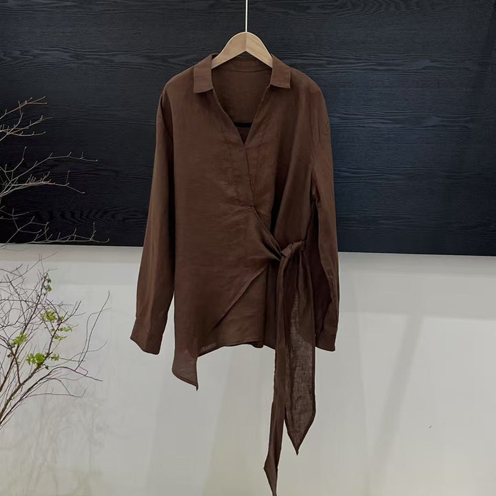 Femme Wrap-Stil Læder Bluse Stilla