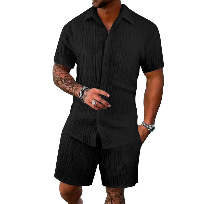 Herrer kortærmet skjorte og shorts sæt med struktureret design Stilla