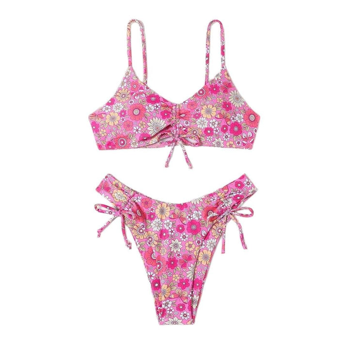 Dame bikini sæt med kontrasterende blomsterdesign og justerbare snore Stilla