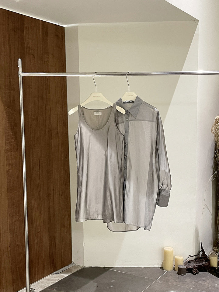 Dame sæt bestående af ærme- og tanktop med gennemsigtigt design Stilla