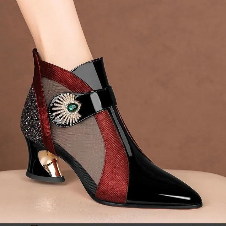 Dame High-Heel Støvler med elegant Mesh-indlæg og Funklende Smykkedetail Stilla