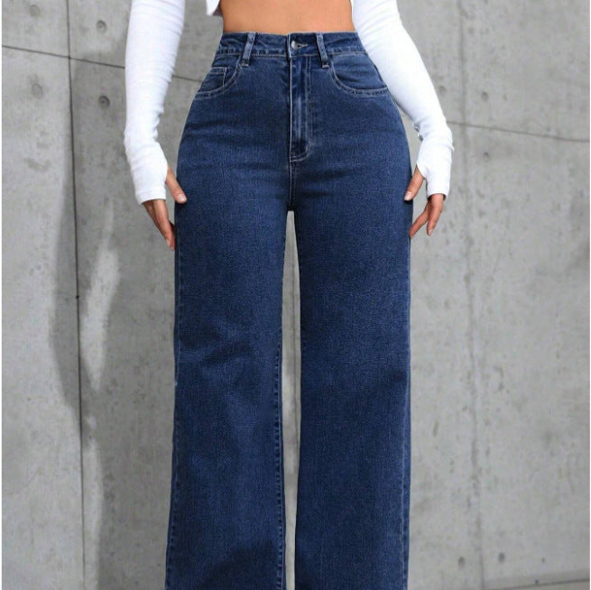 Dame vidde High-Waist Jeans med lige ben og klassisk snit Stilla