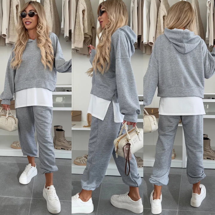Dame afslappet hoodie og joggers sæt med praktiske lommer og elastisk taljeband
