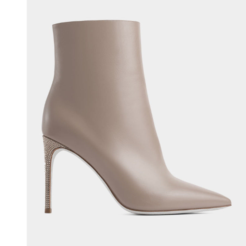 Femme spidse læderstøvletter med skulptureret stiletto-hæl Stilla