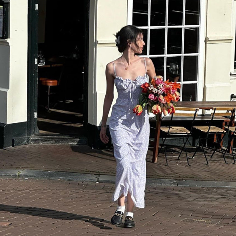 Dame Maxikjole med romantisk blomstedesign og justerbare stropper Stilla