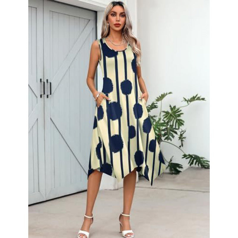 Stilla | Chic Fashion Printed Ærmeløs Uregelmæssig Kant Kjole