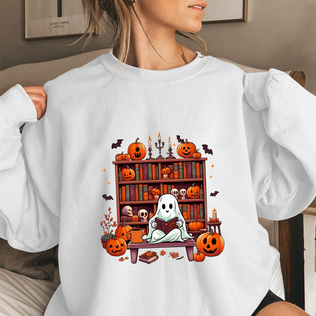 Kvinders sweatshirts med efterårsinspireret creepy motiv og afslappede puffærmer Stilla