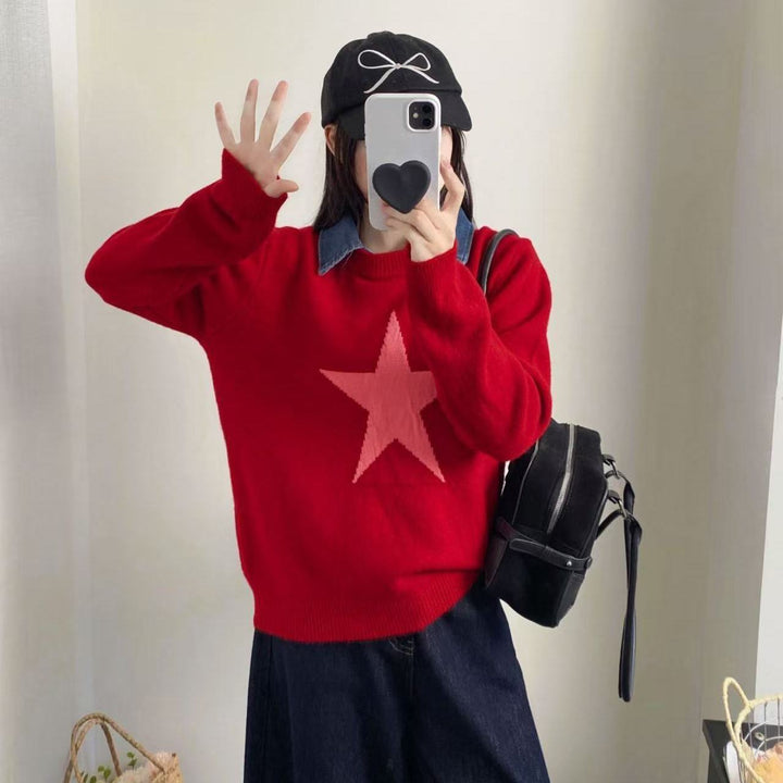 Kvinders afslappet sweater med stjerneapplikation Stilla