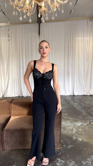 Damer Elegant Jumpsuit med Blonder og Fittet Snit