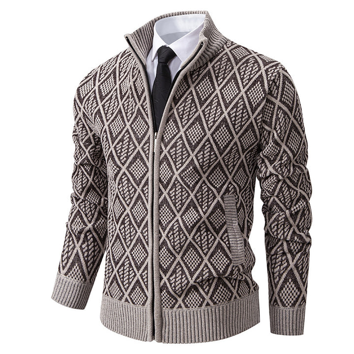 Herre Elegant Diamant Strik Zip Cardigan Stilla