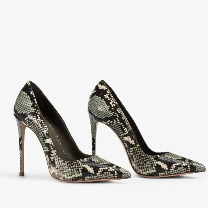Femme Spidse-Tå Højhælede Python-Print Pumps Stilla