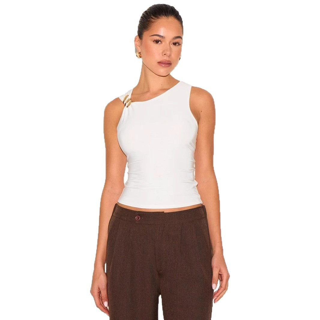 Damer Elegant Top med asymmetrisk snit og dekorative spænder Skovae