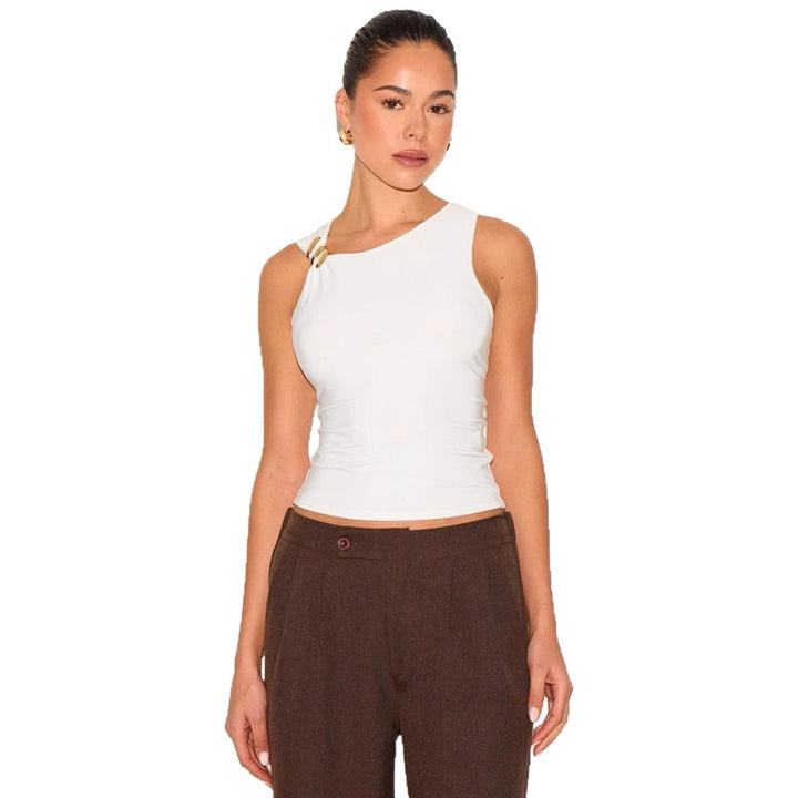 Damer Elegant Top med asymmetrisk snit og dekorative spænder Skovae