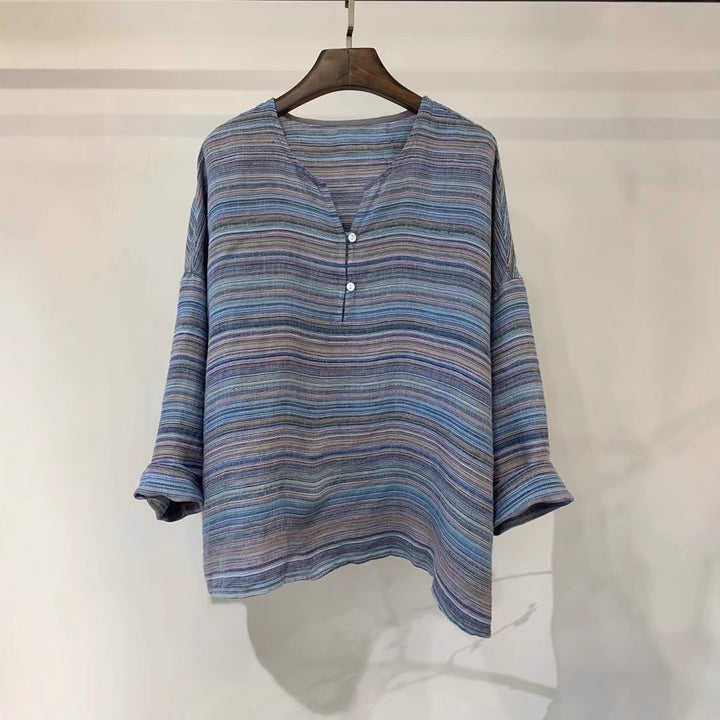 Dame Let stribet Linnedbluse Stilla