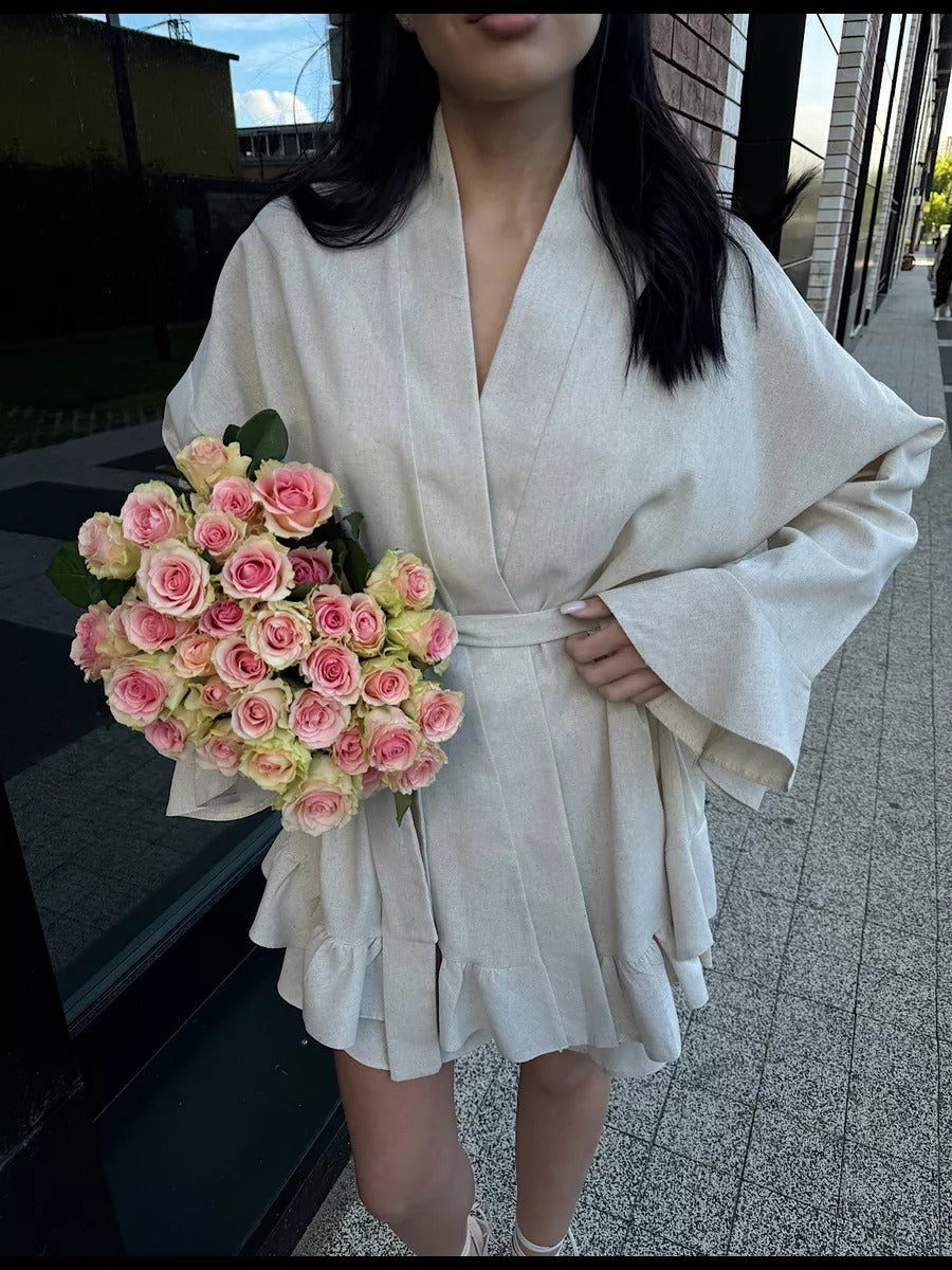 Dame Kimono-Rockjakke med afslappet flæsedesign Stilla