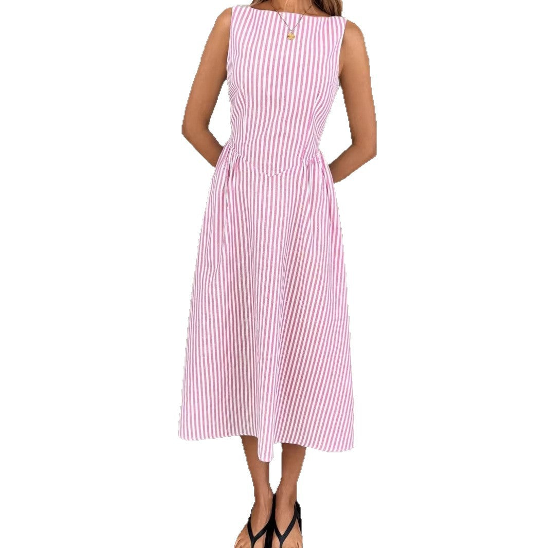 Dame Elegant Midi-Kjole i Stribet Look Skovae