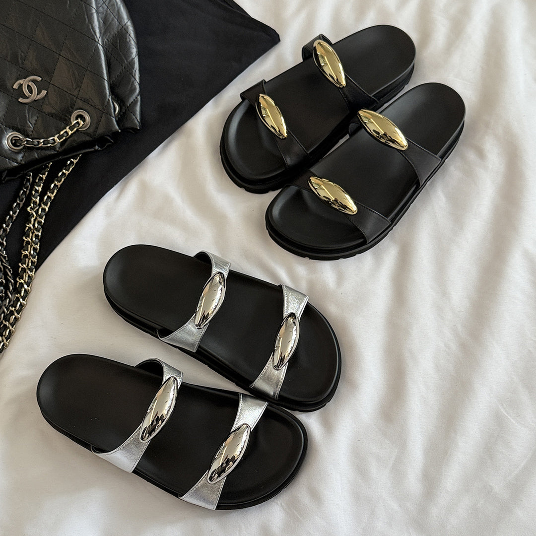 Femme Elegant Triple-Rem Strap Slide Sandaler Stilla