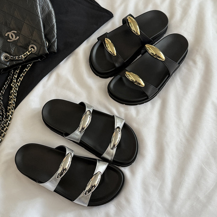 Femme Elegant Triple-Rem Strap Slide Sandaler Stilla