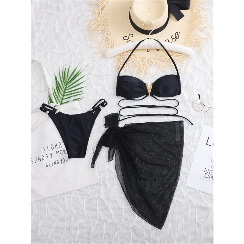 Dame Elegant Cut-Out Bikini med transparent Wrap Skirt Stilla