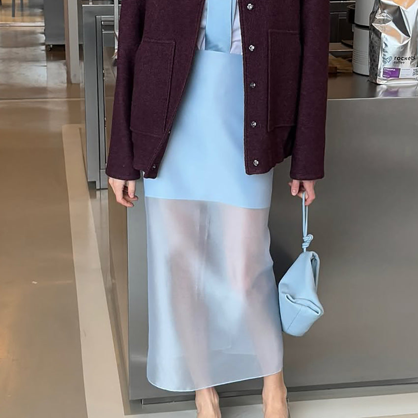 Dame Elegant Midi kjole med transparent underdel og moderne overdel Stilla