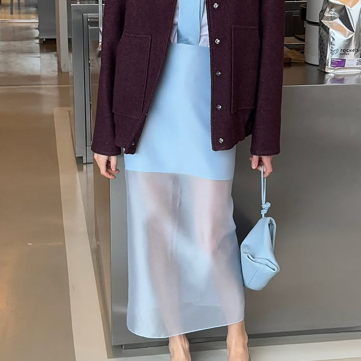 Dame Elegant Midi kjole med transparent underdel og moderne overdel Stilla