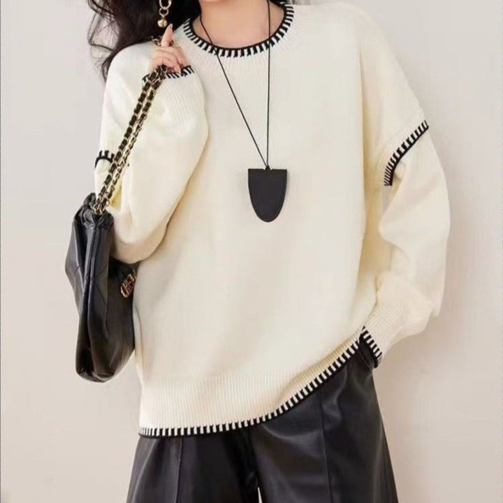 Kvinders hyggelige sweater med tekstureret kant og moderne accenter Stilla