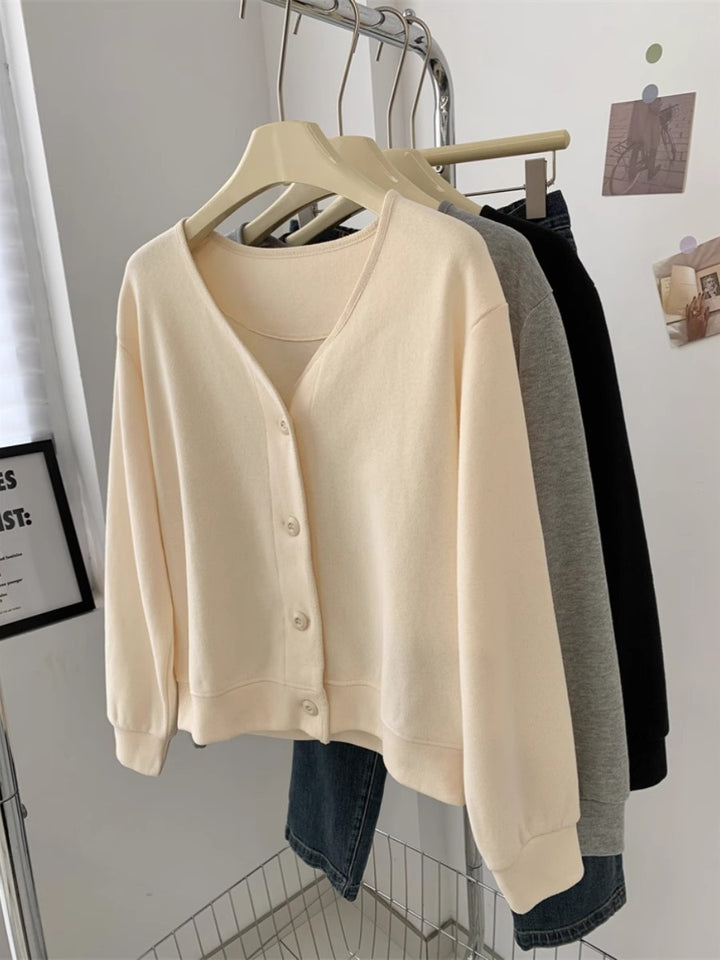 Femme Blød Strikknap-Op Cardigan Pullover Stilla