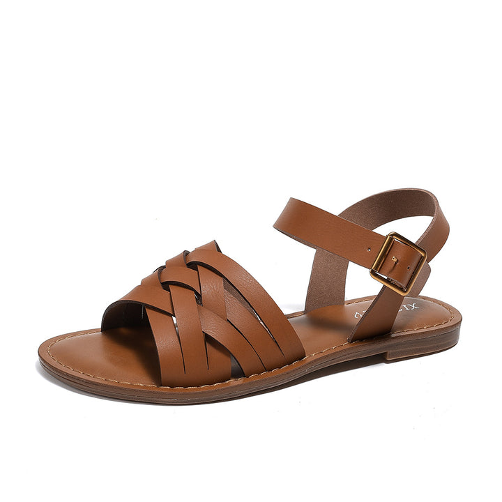 Dame flettede læder-sandaler Stilla